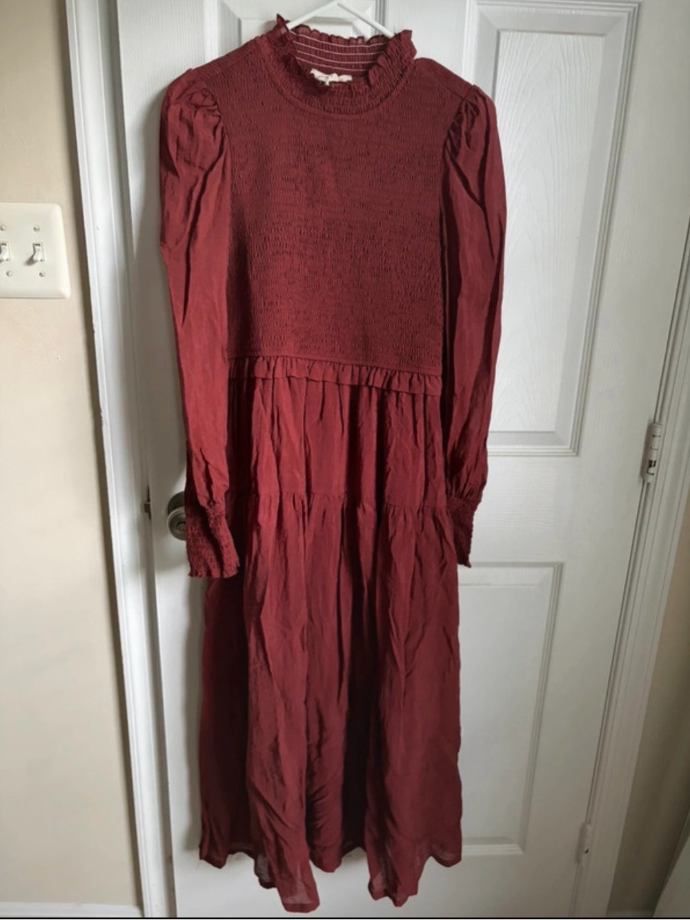 Listicle Smocked Maxi Dress in Brick Red